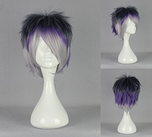 Ladieshair Cosplay Perücke Diabolik Lovers - Reiji Sakamaki Schwarz/Lila/Grau 32cm von Ladieshair