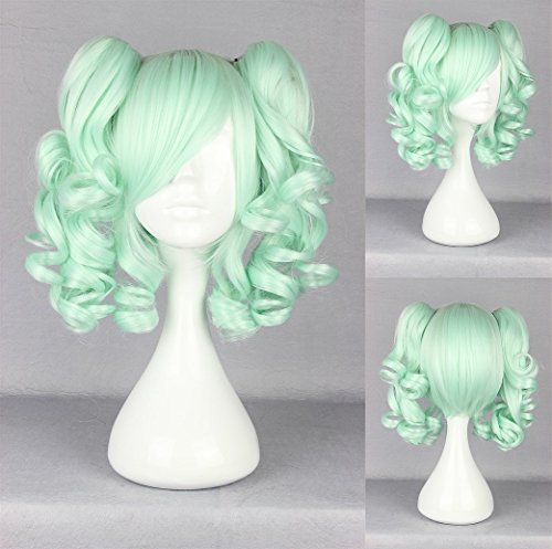 Ladieshair Cosplay Perücke mit 2x Clip-In Zöpfen in Mintgrün lockig ca. 35cm von Ladieshair