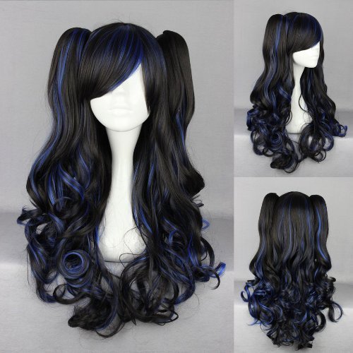 Ladieshair Cosplay Perücke schwarz blau 70cm wellig Lolita Cosplay von Ladieshair