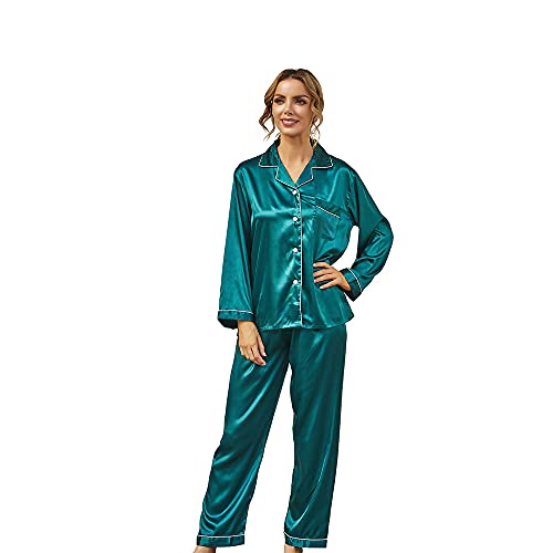 Damen Pyjama Set, Langarm/Kurzarm Nachtwsche aus Satin-Seide Einfarbig Pyjama Set Schlafanzug f¡§1r Damen mit Knopfleiste Nachtw?sche Loungewear 2-teilige Sets von Ladieshow