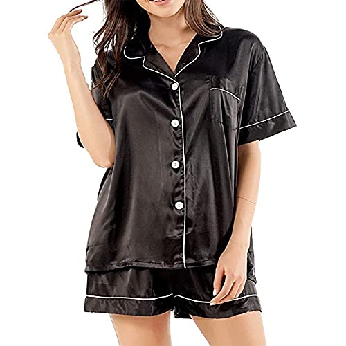 Ladieshow Damen Pyjama Set, Langarm/Kurzarm Nachtwsche aus Satin-Seide Einfarbig Pyjama Set Schlafanzug f¡§1r Damen mit Knopfleiste Nachtw?sche Loungewear 2-teilige Sets von Ladieshow