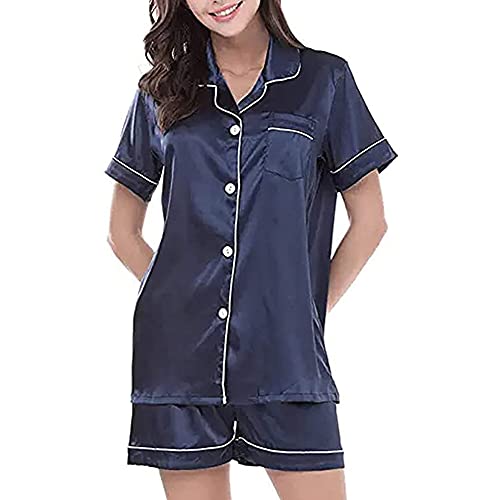 Ladieshow Damen Pyjama Set, Langarm/Kurzarm Nachtwsche aus Satin-Seide Einfarbig Pyjama Set Schlafanzug f¡§1r Damen mit Knopfleiste Nachtw?sche Loungewear 2-teilige Sets von Ladieshow