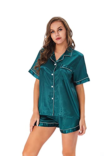 Damen Pyjama Set, Langarm/Kurzarm Nachtwsche aus Satin-Seide Einfarbig Pyjama Set Schlafanzug f¡§1r Damen mit Knopfleiste Nachtw?sche Loungewear 2-teilige Sets von Ladieshow