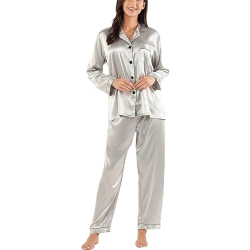 Ladieshow Damen Pyjamas Satin Schlafanzug Lange Ärmel Sleepwear Zweiteiliger PJ Set von Ladieshow