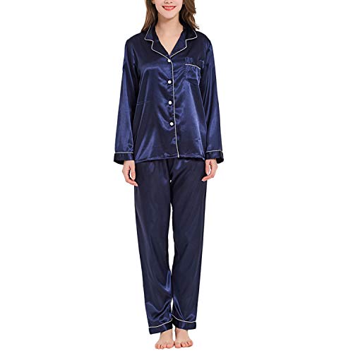 Ladieshow Damen Pyjamas Satin Schlafanzug Lange Ärmel Sleepwear Zweiteiliger PJ Set von Ladieshow