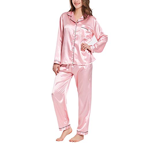 Ladieshow Damen Pyjamas Satin Schlafanzug Lange Ärmel Sleepwear Zweiteiliger PJ Set von Ladieshow