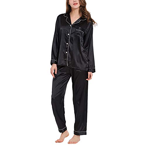 Ladieshow Damen Pyjamas Satin Schlafanzug Lange Ärmel Sleepwear Zweiteiliger PJ Set von Ladieshow