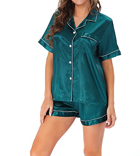 Ladieshow Schlafanzüge für Damen Sommer kurzärmelig Satin Loungewear Nachtwäsche Button-Down-Nachtwäsche zweiteiliges Set von Ladieshow