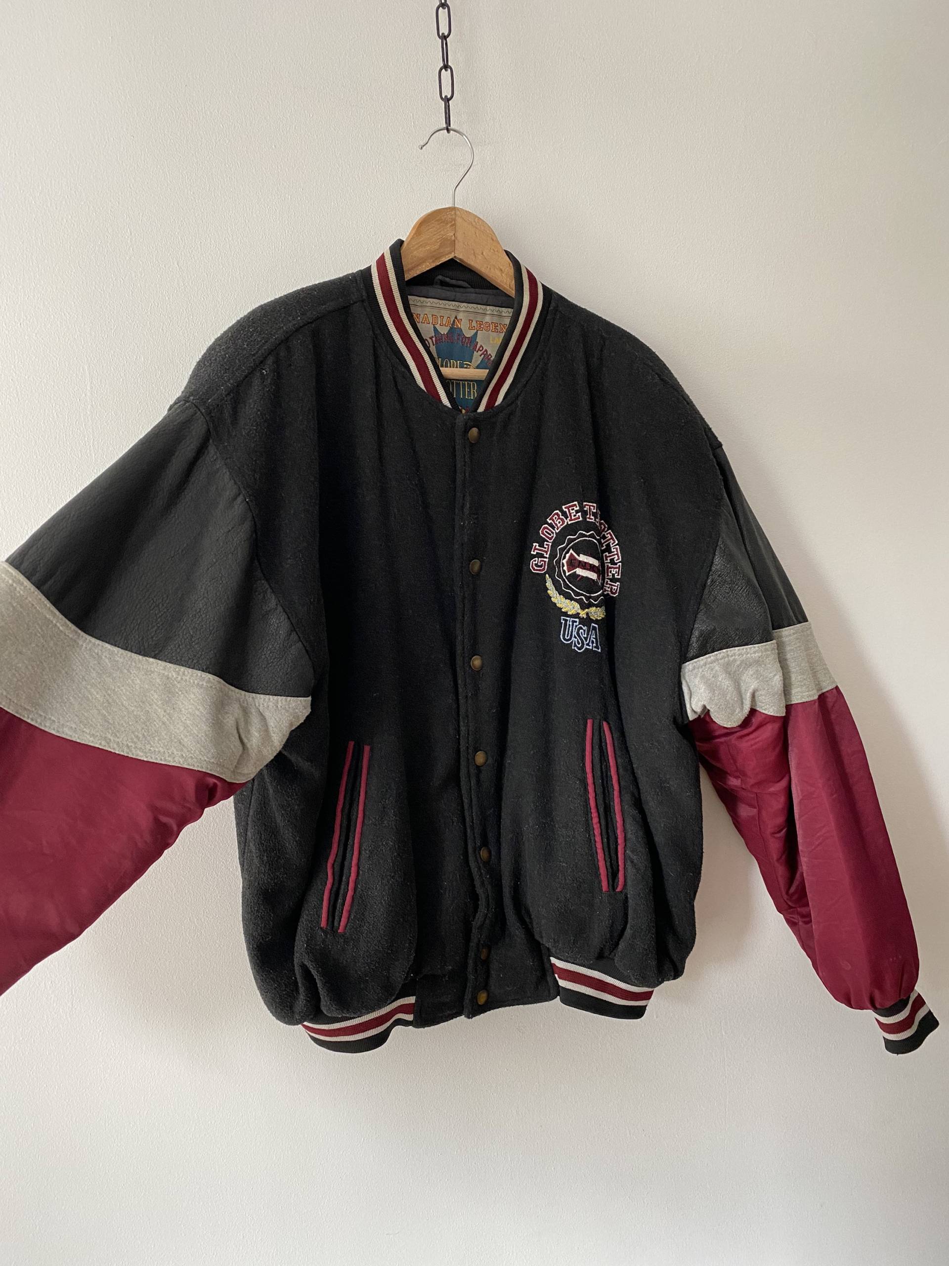 Vintage "Retro Globe Trotter Canadian Legend Usa" College Bomberjacke Für Männer, Labelgröße L, Passt M Männern, Oversized L Frauen von LadsOnWheels