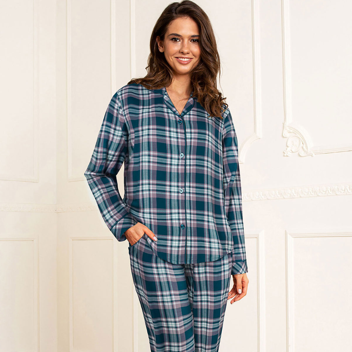 Lady Avenue Cotton Flannel Pyjamas, Farbe: Petrol Orange, Größe: L, Damen von Lady Avenue