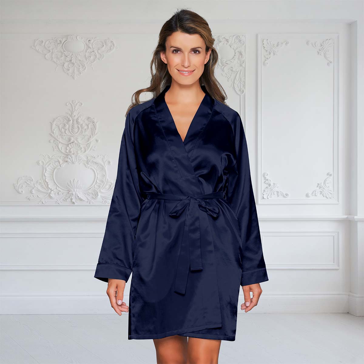 Lady Avenue Satin Kimono, Blau, Größe: XL, Damen von Lady Avenue
