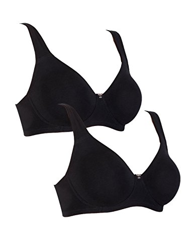 Lady Bella Lingerie Classic Cotton PA0335 BH aus Baumwolle mit Bügel Cups B Vorgeformt Ohne Nähte Doppelte Unterstützung Allegiegetesteter Atmungsaktiver Stoff (80 B, 2-Schwarz BH) von Lady Bella Lingerie