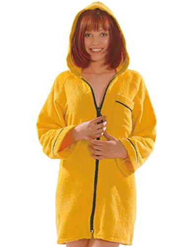 Lady Bella Lingerie Damen Sehr saugfähig,100% reine Baumwolle,kurze Robe mit Reißverschluss vorne und Kapuze für Fitnessstudios,Pools,Spas,Saunen,Strand,Hotel,Reisen Mittel Gelb von Lady Bella Lingerie
