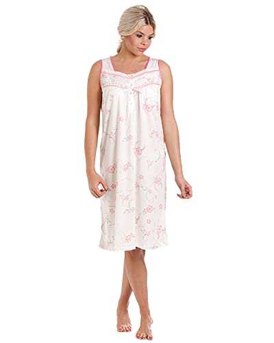 DAMEN LADY OLGA Trikot baumwollreich Blumenmuster ärmellos Nachtwäsche 0103 Nachthemd - Rosa, 22/24 von Lady Olga