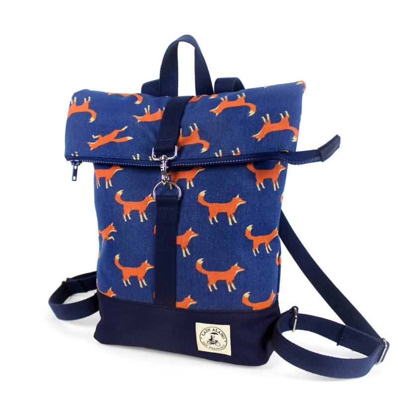 Fuchs Print Mini Fold Over Rucksack Mit Wasserabweisendem Futter. Handgefertigt in San Francisco Usa. Original Stoffdruck Waschbar von LadyAlamo