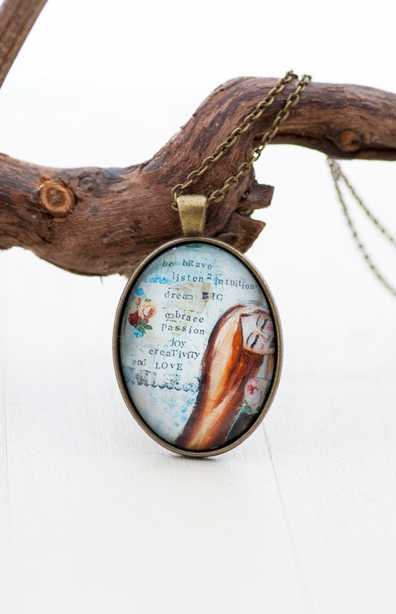Be Brave Halskette - Inspirational Necklace Jewelry Whimsical Geschenk Für Freundin Positive Affirmation Frauen Mixed Media Art Be Brave Halskette - Inspirational Necklace Jewelry Whimsical Geschenk Für Freundin Positive Affirmation Frauen Mixed Media Art von LadyArtTalk
