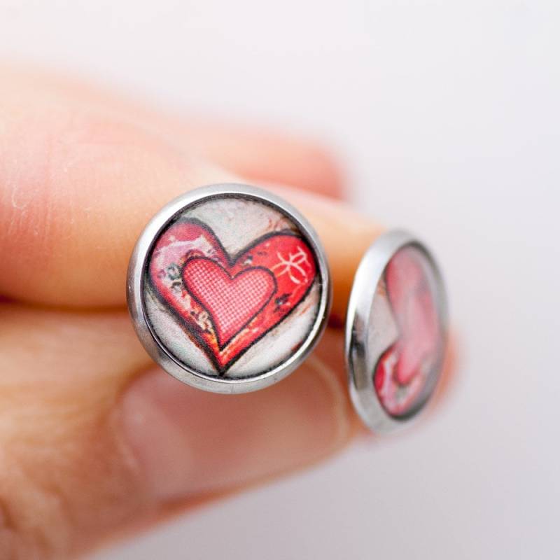Herz Ohrstecker Ohrringe - Rotes Liebe Handgemachte Freundin Geschenk Liebe-Ohrstecker von LadyArtTalk