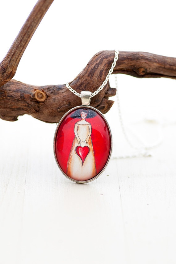 Rotes Herz Halskette - Liebe Skurrilen Kunst Inspirierend Mixed-Media-Kunst Boho Schmuck Geschenk Für Freundin Mama von LadyArtTalk