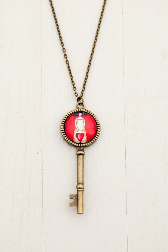 Wunderliche Halskette - Rotes Herz Schlüssel Zu Meinem Herzen Skelett-Schlüssel Herz-Halskette von LadyArtTalk
