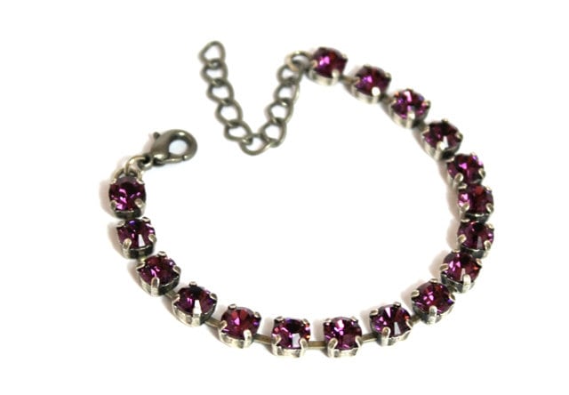 Antikes Silber Amethyst Tennis Armband Mit Swarovski Crystal Elements. Lady C Armbänder von LadyCJewellery