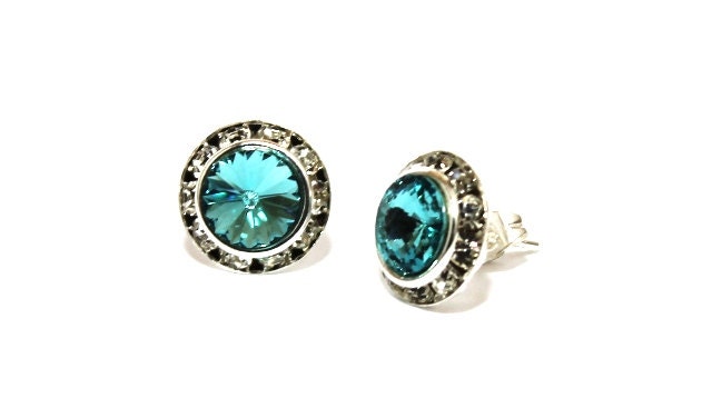 Aquamarine 13 Mm Silber Ohrstecker Mit Swarovski Crystal Elements Gemacht von LadyCJewellery