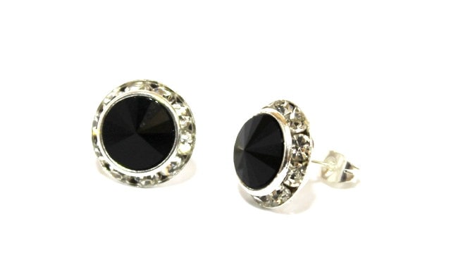 Black Jet Crystal 13 Mm Silber Ohrstecker Mit Swarovski Elements von LadyCJewellery