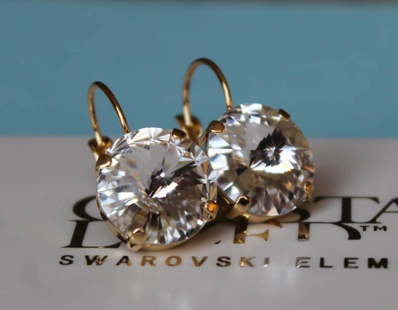 Klare 14 Mm Rivoli Ohrringe Mit Swarovski Crystal Elements von LadyCJewellery