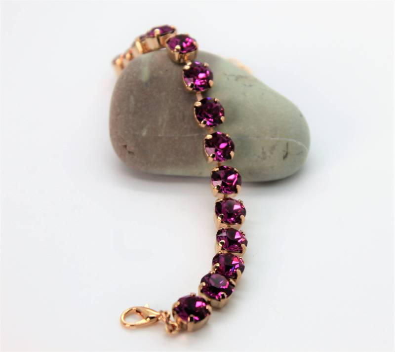 Rose Gold Plated Fuchsia Tennis Armband Mit Swarovski Crystal Elements. Lady C Armbänder von LadyCJewellery
