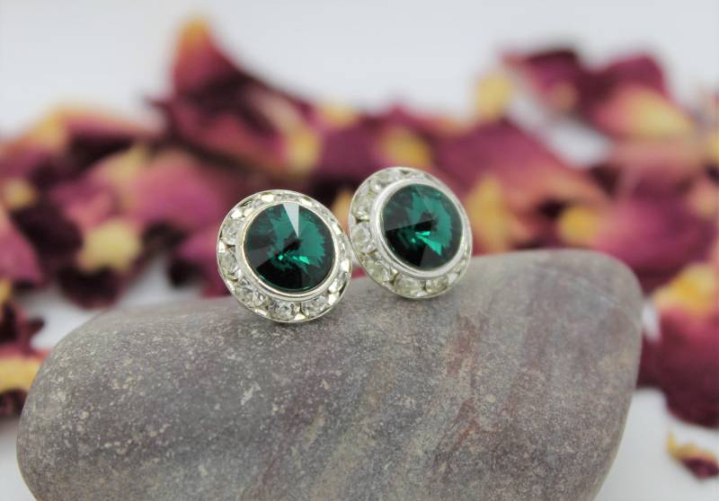 Smaragd Kristall 13 Mm Silber Ohrstecker Mit Swarovski Crystal Elements von LadyCJewellery