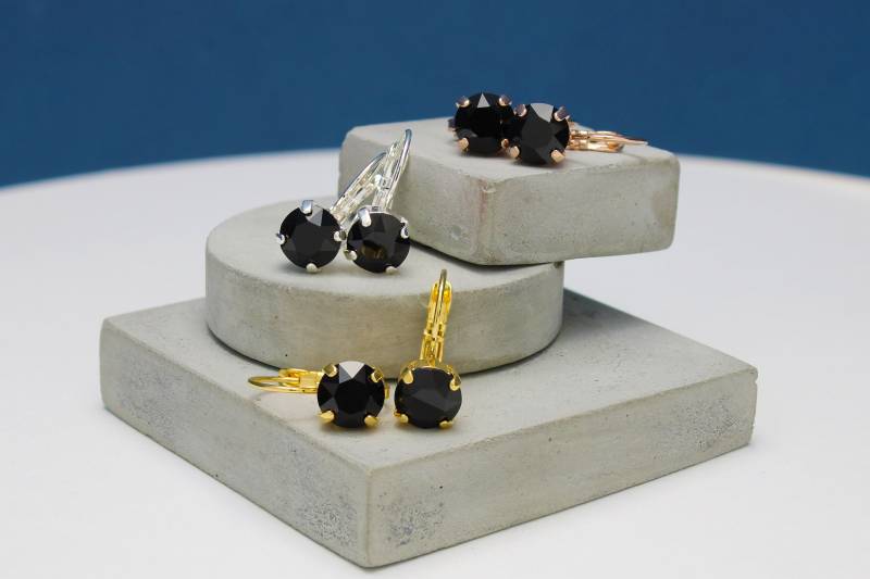 Swarovski Kristall Jet Lever Back Ohrringe Tropfen Gold Geschenk Für Sie Leverback Schmuck Zubehör von LadyCJewellery