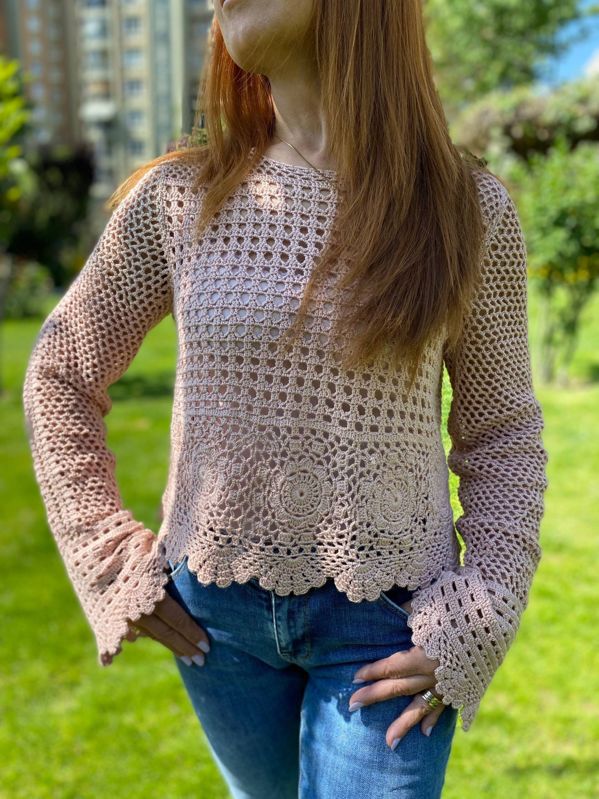 Handgemachte Häkelspitze Bluse Eleganter Langarm Pullover Handgemachte Häkelspitze Bluse Eleganter Langarm Pullover von LadyCloverHandcraft