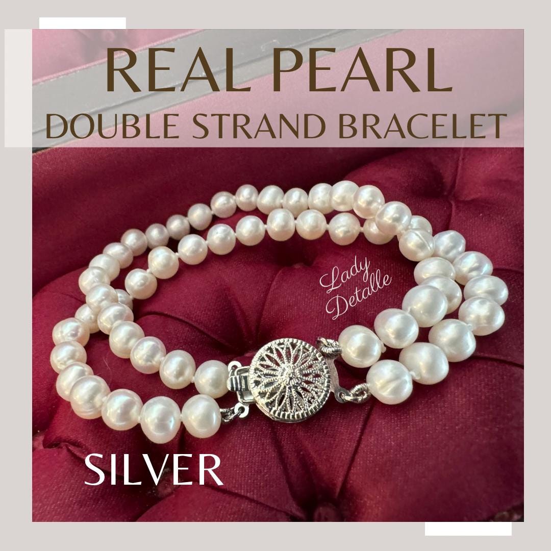 Doppelreihiges Armband, Echte Perlen, Süsswasserperlen Neu, Zweireihig, Strahlende Perlen Mit Silberverschluss, Historisch Doppelreihiges Armband, Echte Perlen, Süsswasserperlen Neu, Zweireihig, Strahlende Perlen Mit Silberverschluss, Historisch von LadyDetalle