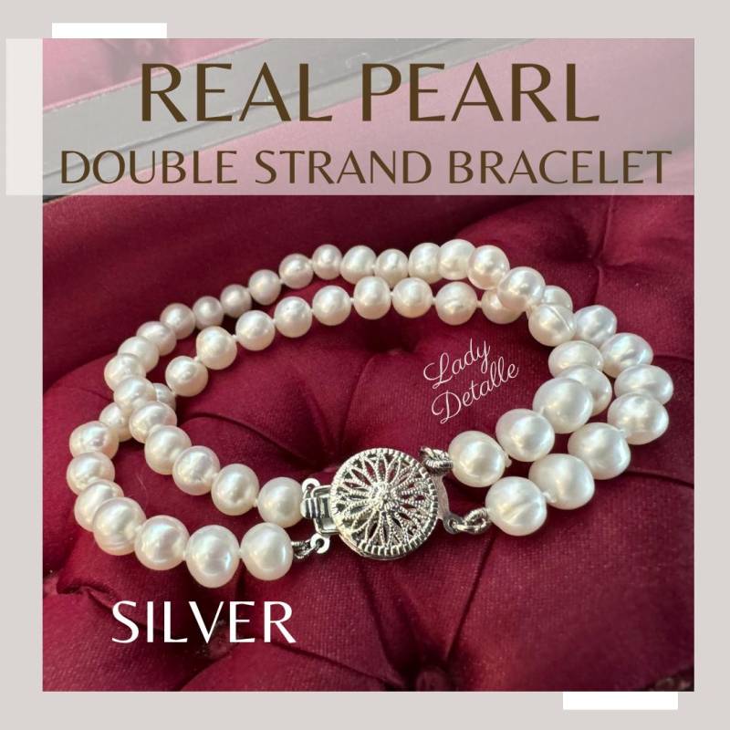 Doppelreihiges Armband, Echte Perlen, Süsswasserperlen Neu, Zweireihig, Strahlende Perlen Mit Silberverschluss, Historisch Doppelreihiges Armband, Echte Perlen, Süsswasserperlen Neu, Zweireihig, Strahlende Perlen Mit Silberverschluss, Historisch von LadyDetalle