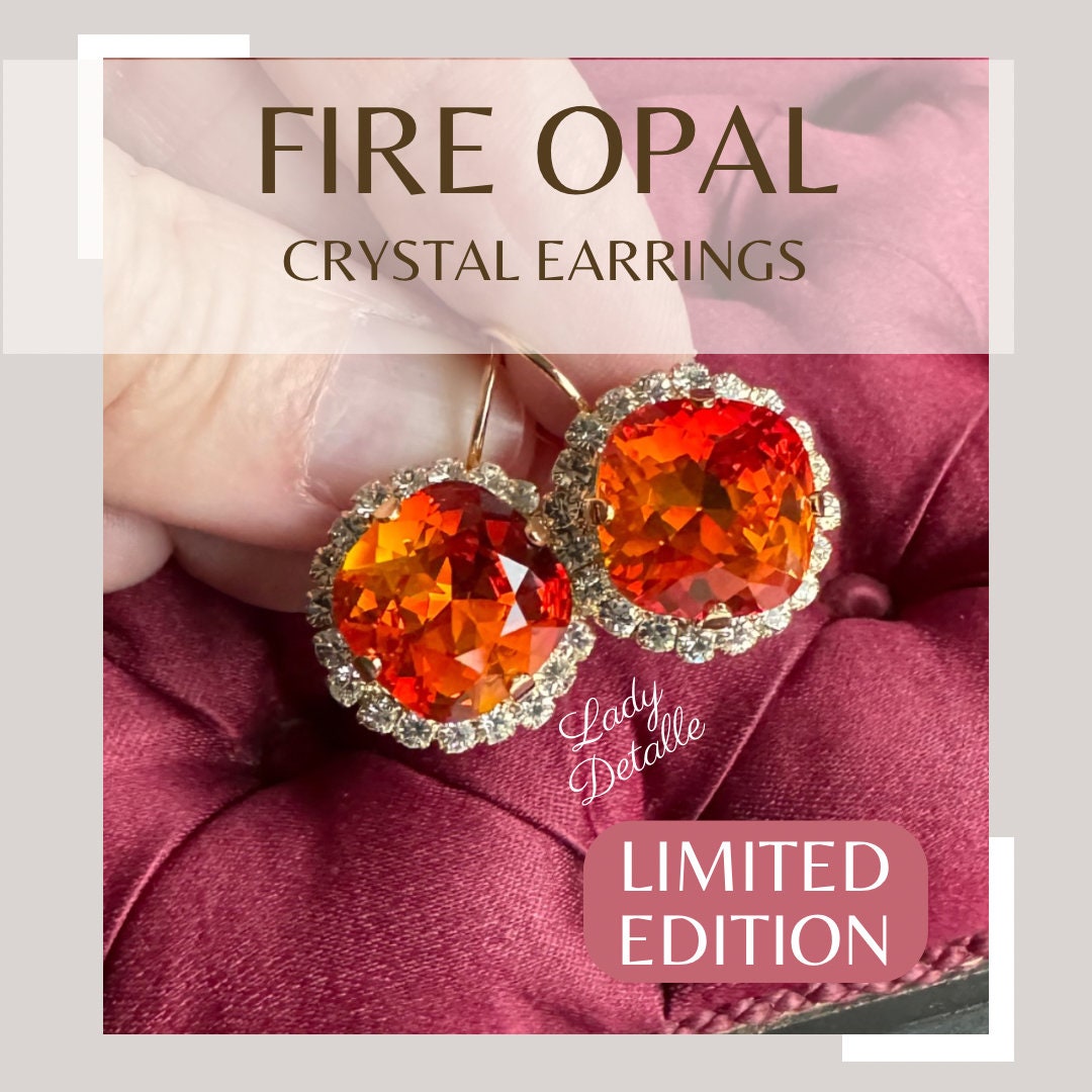 Letzte, Fire Opal Ohrringe, 16K Gold Oder Silber, Seltene Eingestellten Feueropal Crystal Glassteine Klarer Halo Umgeben, Rot Orange Gelb Letzte, Fire Opal Ohrringe, 16K Gold Oder Silber, Seltene Eingestellten Feueropal Crystal Glassteine Klarer Halo Umgeben, Rot Orange Gelb von LadyDetalle