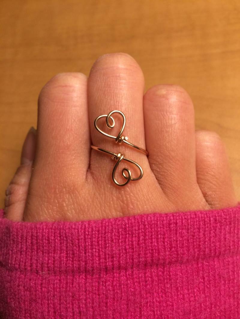 Doppelherzen Ring - 14K Gold /Rose Gold-Gefüllt /sterling Silber -Herz Sweetheart Paar -Brautjungfer Geschenk Abschluss -Einstellbar Weihnachten von LadyDiJewelry