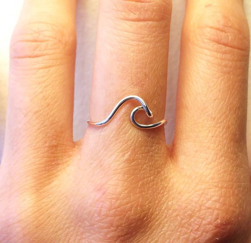 Silber Wellenring -Sterling/14K Gold /Rosegold Türkisblauer Draht -Ozean Strand Meer Gezeiten-Surferinsel -Einstellbar Mini Weihnachten von LadyDiJewelry