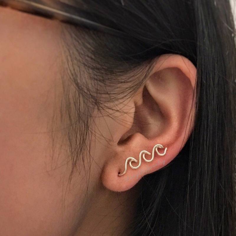Welle Ohr Kletterer -Welle Ohrringe-14K Gold /Rose Gold-Gefüllt /sterling Silber -Ohrfädler -Klein /Dreifach Ozean Schmuck Weihnachten von LadyDiJewelry