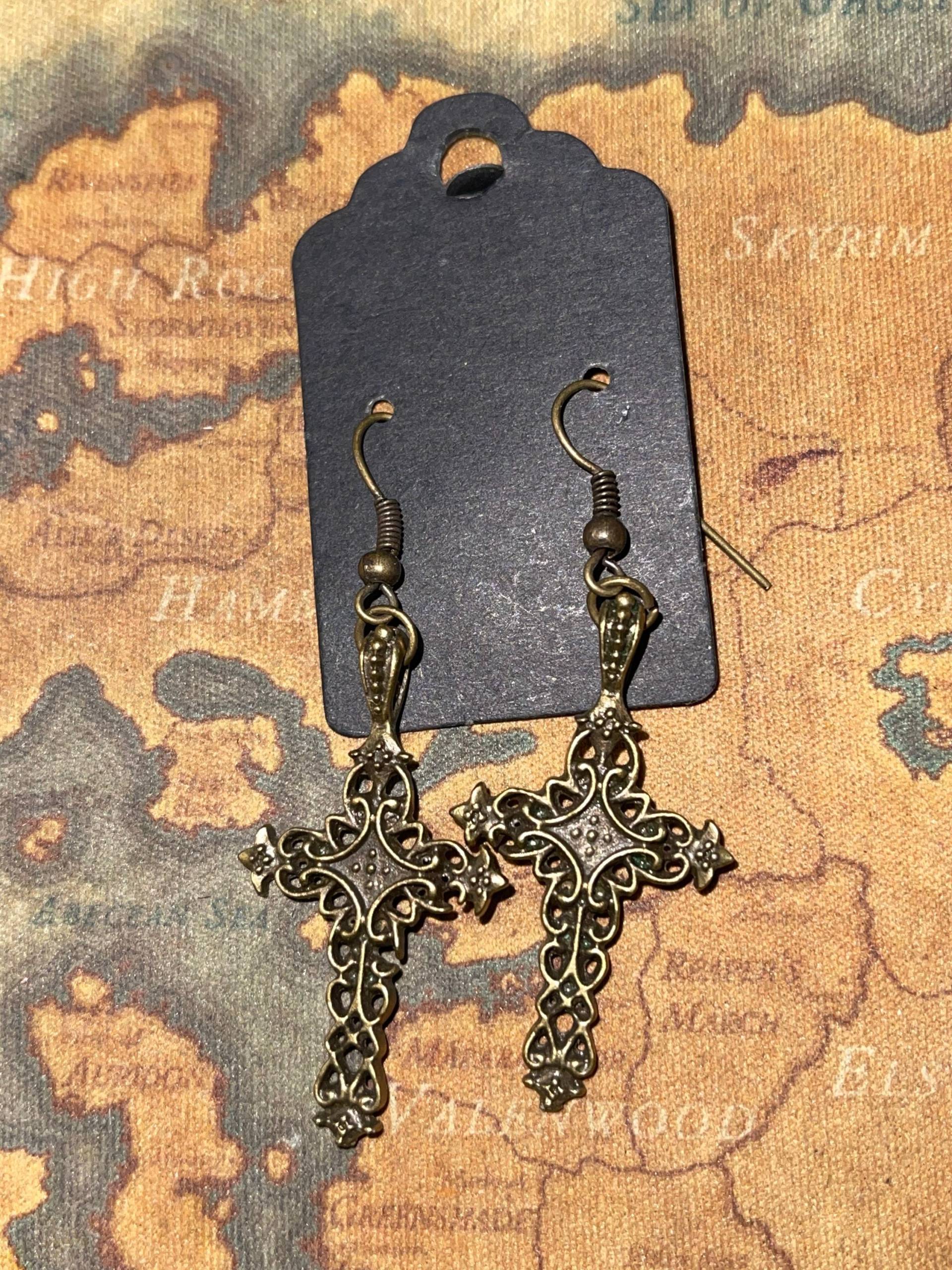 Regency Bronze Kreuz Ohrringe Regency Bronze Kreuz Ohrringe von LadyJadesEmporium