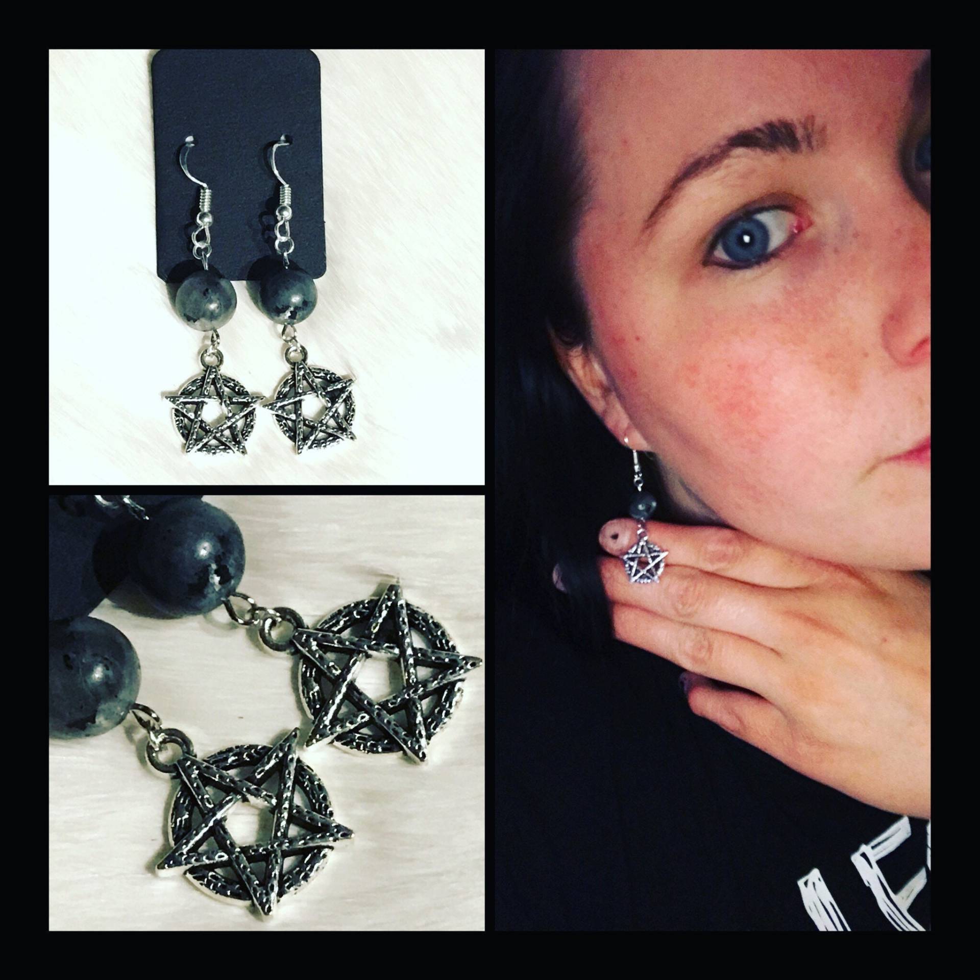 Schwarze Mondstein Pentagramm Ohrringe ~ Dunkle Göttin Schwarze Mondstein Pentagramm Ohrringe ~ Dunkle Göttin von LadyJadesEmporium