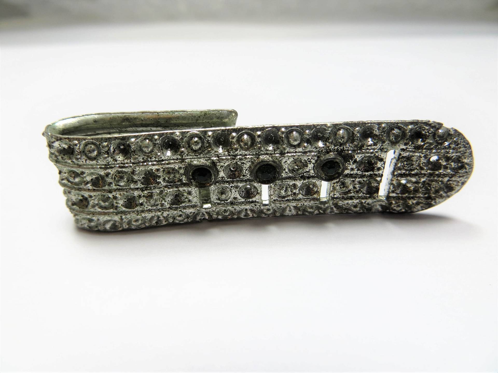 Antike Vintage Topf Metall Smaragd Grüner Strassstein Kleid Folie Oder Krawattennadel von LadyKsVintageFinds