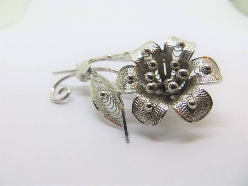 Vintage Mutige Sterling Silber Blume Brosche Pin Signiert Cameo 3D Design von LadyKsVintageFinds