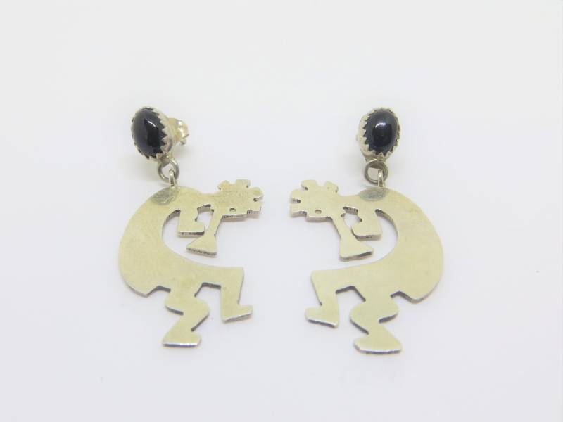 sterling Modern Vintage Kokopelli Und Handwerker Schwarzer Onyx Ohrringe von LadyKsVintageFinds