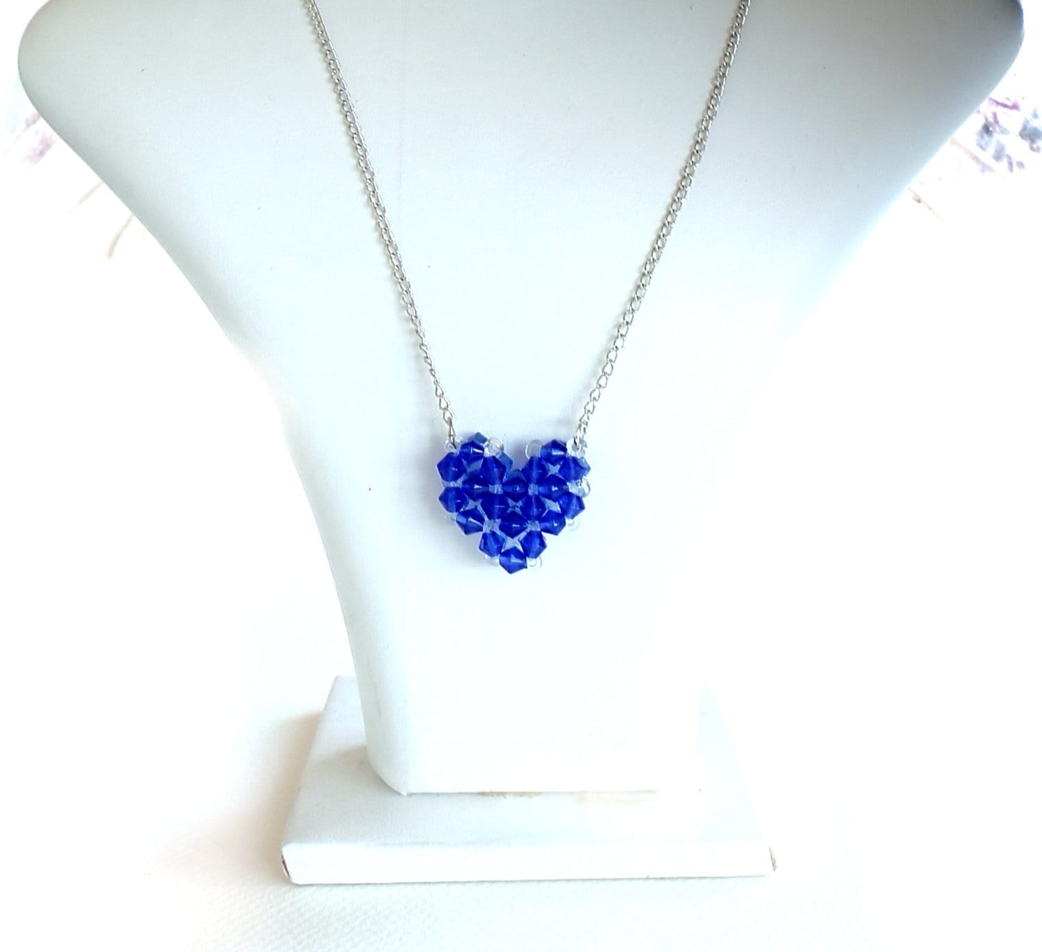 Blaue Kristall Herz Halskette Silber Überzogene Kette, Handgemachter Anhänger von LadyLiJewellery