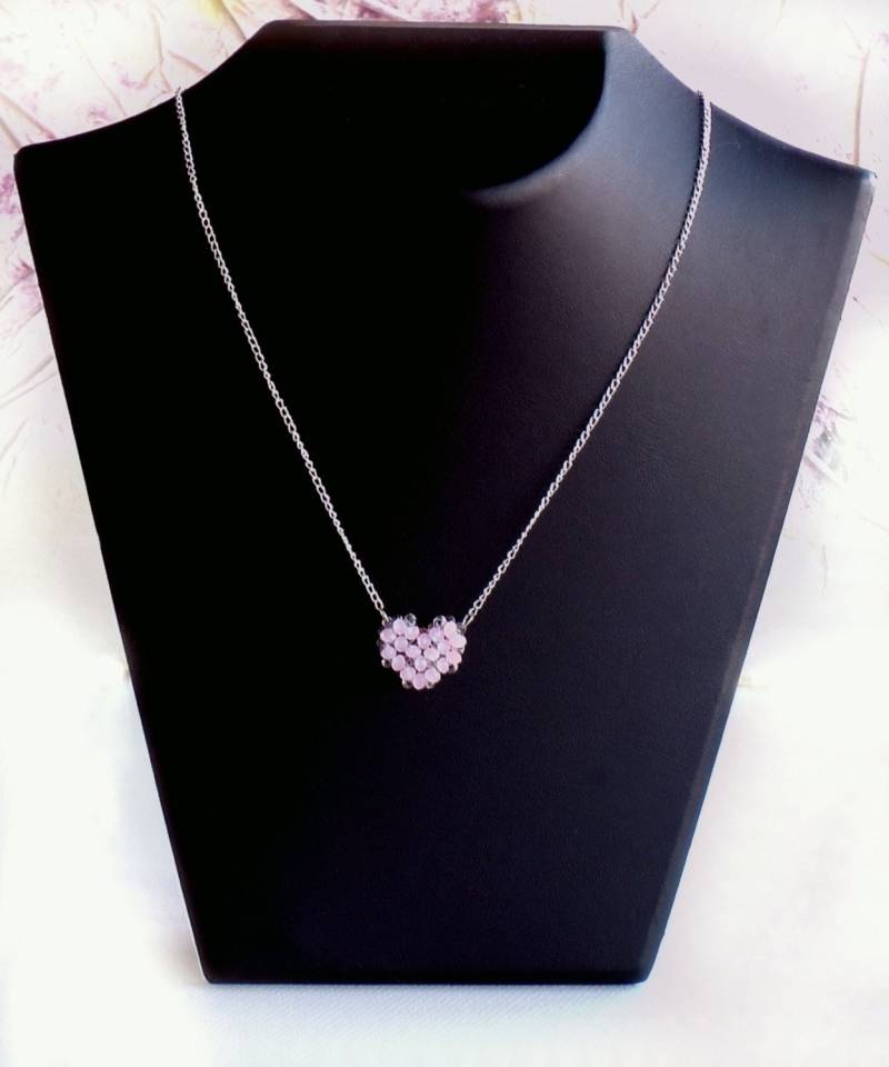 Rose Crystal Heart Halskette Versilbert Perlenanhänger Rose Crystal Heart Halskette Versilbert Perlenanhänger von LadyLiJewellery