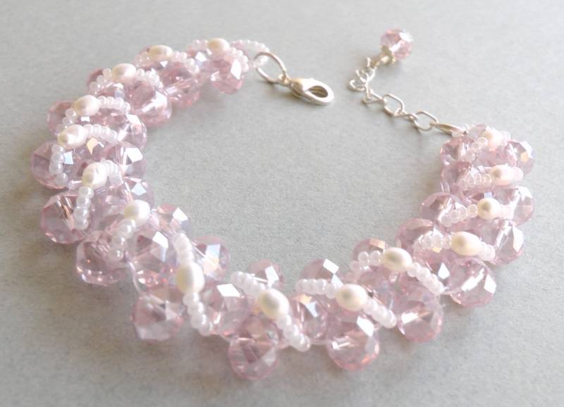 Handgemachte Rose Kristall Perlen Armband Hochzeitsschmuck Handgemachte Rose Kristall Perlen Armband Hochzeitsschmuck von LadyLiJewellery