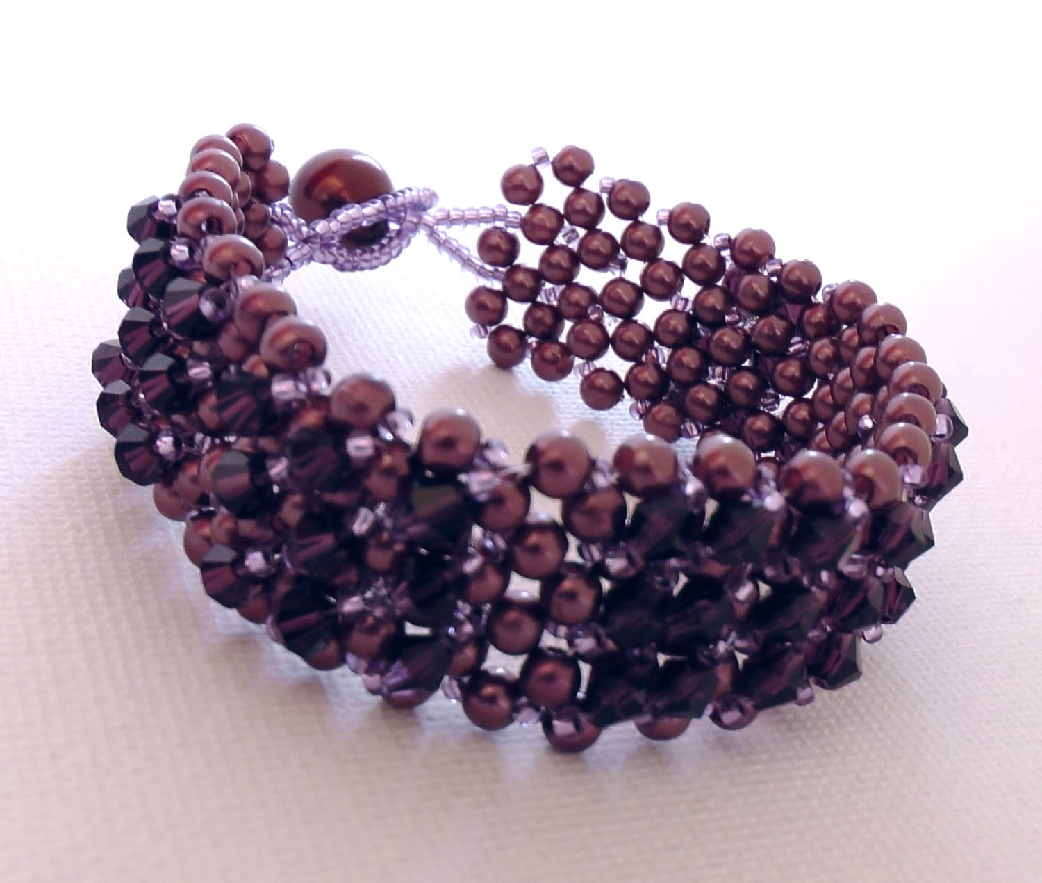 Amethyst Kristall & Perlen Gewebt Armband Retro Chic Perlenarbeit von LadyLiJewellery