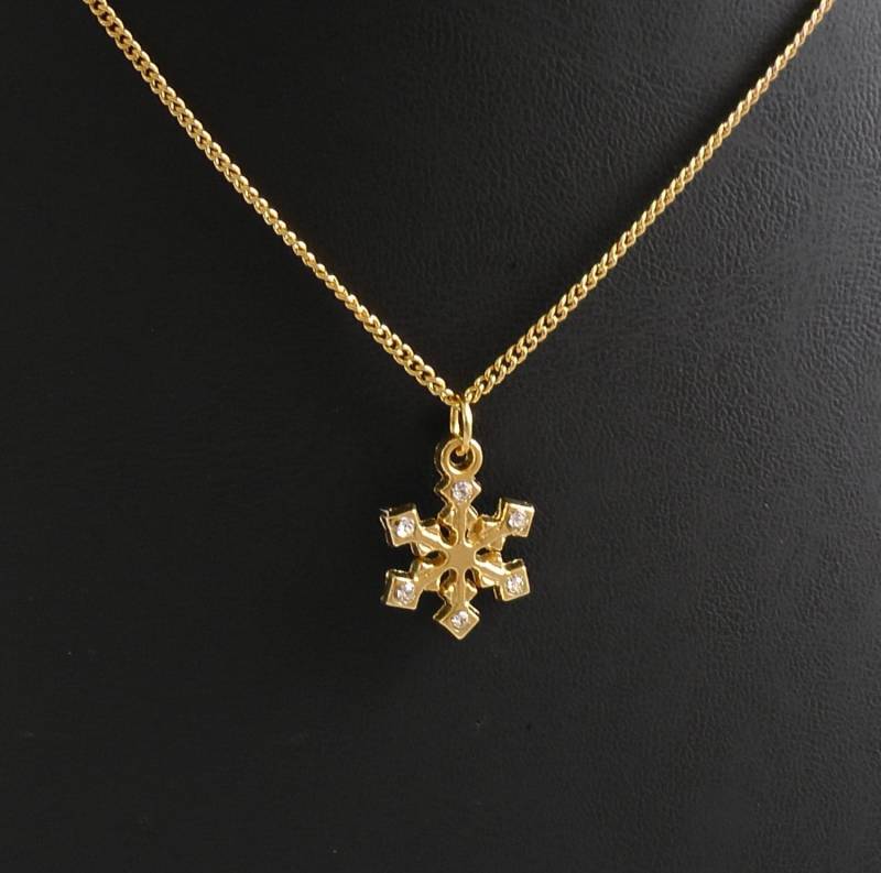 Vergoldete Schneeflocken-Halskette Kristallanhänger, Zierlicher Winterschmuck Vergoldete Schneeflocken-Halskette Kristallanhänger, Zierlicher Winterschmuck von LadyLiJewellery