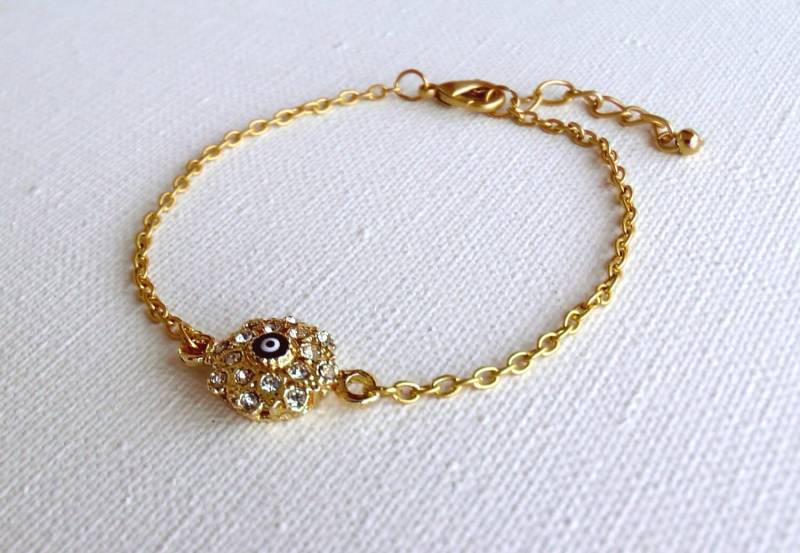Vergoldetes Evil Eye Armband Strass Charm, Good Luck Schmuck Vergoldetes Evil Eye Armband Strass Charm, Good Luck Schmuck von LadyLiJewellery