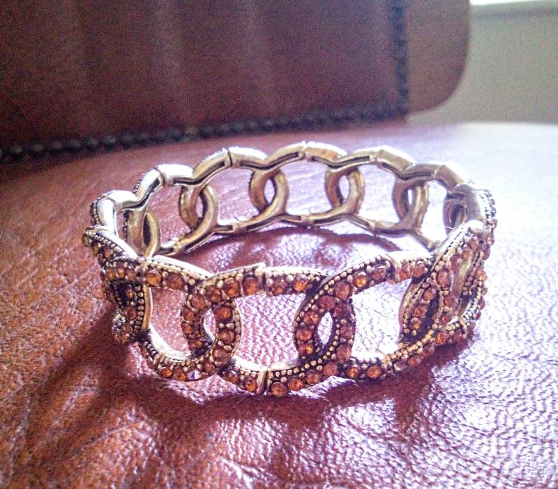 Vintage Chunky Kette Effekt Armband Silber Orange Kristall Elastisch Bling Topas Bernstein Farbsteine von LadyLiloVintage