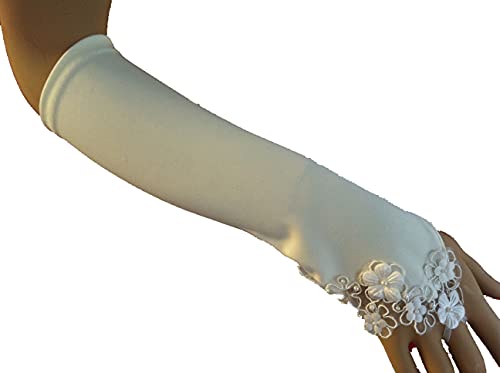 LadyMYP© Brauthandschuhe mit kleinen Blüten aus Satin, Tüll und Perlen, in ivory/weiß von LadyMYP